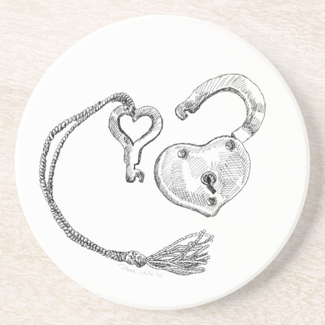 Dessous De Verre En Grès Verrouillage du coeur et clé (Devant)
