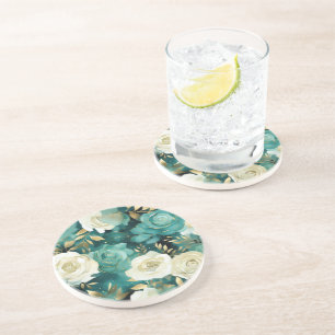 Dessous De Verre En Grès Vert blanc or Rose Floral