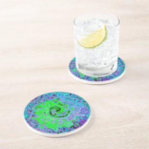 Dessous De Verre En Grès Vert Citron Groovy Abstrait Rétro Tourbillon Liqui