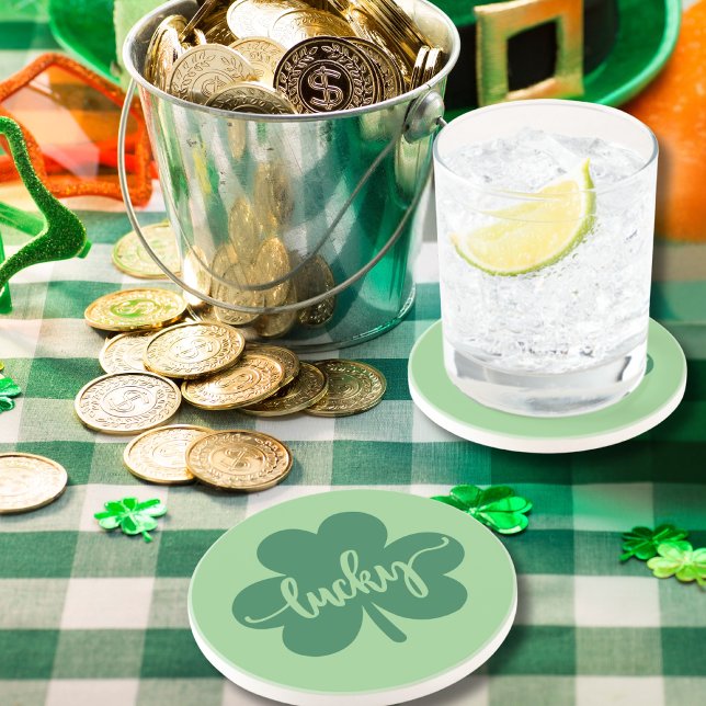 Dessous De Verre En Grès Vert Lucky Clover St Patrick Day rond (Green Lucky Clover St. Patrick Day round Coaster)