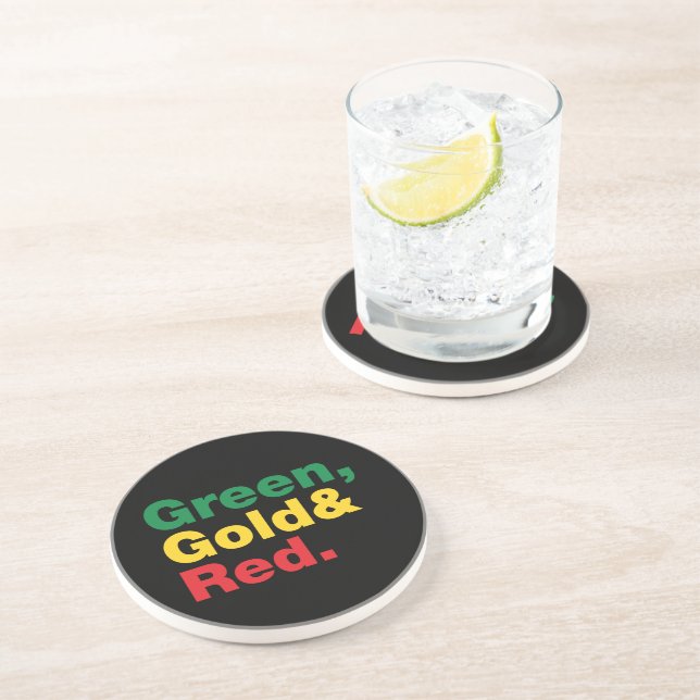 Dessous De Verre En Grès Vert, Or & Rouge. (Côté)