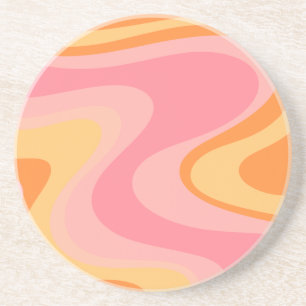 Dessous De Verre En Grès Vibe rétro Abstrait Swirl 60s les années 70 rose e