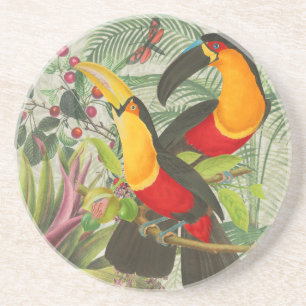 Dessous De Verre En Grès Vibrant Tropical Toucan Birds Art Exotic Jungle