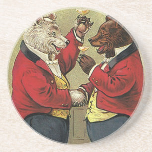Dessous De Verre En Grès Victorien vintage Joyeux, Gay, Ours Danseurs