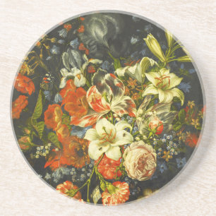 Dessous De Verre En Grès Vie morte avec fleurs et fruits