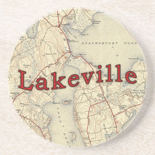 Dessous De Verre En Grès Vieille carte de Lakeville le Massachusetts (Devant)