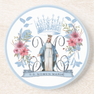 Dessous De Verre En Grès Vierge Marie Catholique Mère Marie Florale