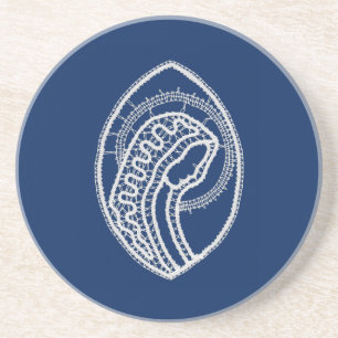 Dessous De Verre En Grès Vierge Marie, dentelle blanche, bleu marine