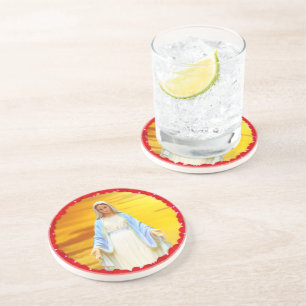 Dessous De Verre En Grès Vierge Marie lumineuse avec des roses
