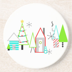 Dessous De Verre En Grès village de Noël moderne du milieu du siècle