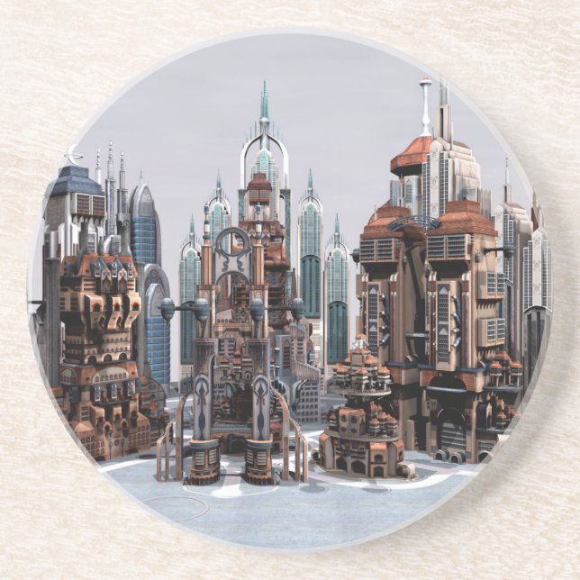 Dessous De Verre En Grès Ville de fantasy futuriste Art de la skyline de sc (Devant)