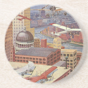 Dessous De Verre En Grès Ville de science-fiction vintage, Victorian Steam 