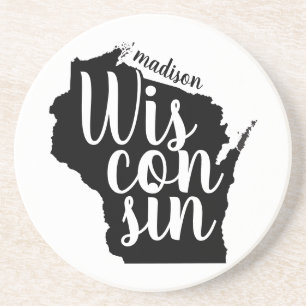 Dessous De Verre En Grès Ville et État du Wisconsin personnalisable