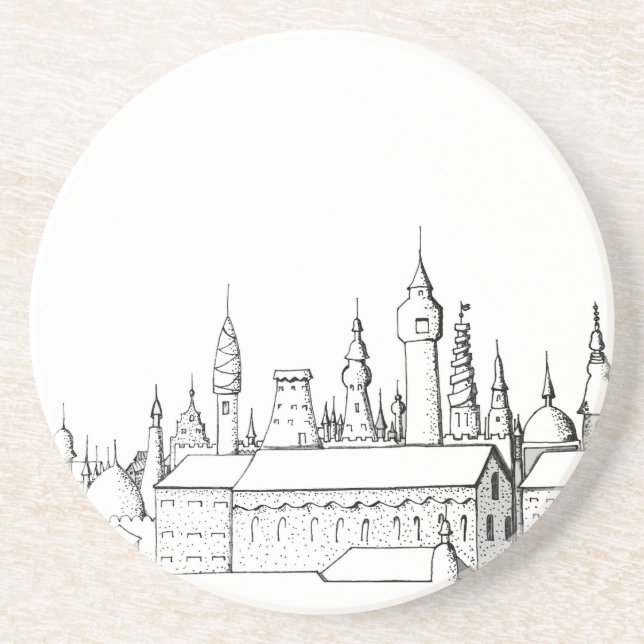 Dessous De Verre En Grès ville fabuleuse . artwork . noir et blanc (Devant)