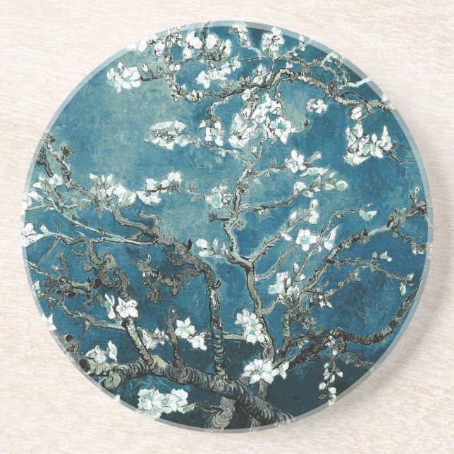 Dessous De Verre En Grès Vincent Van Gogh Almond Blossoms Dark Turquoise (Devant)