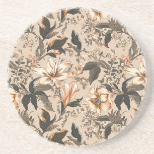 Dessous de verre en grès vintage à motif floral