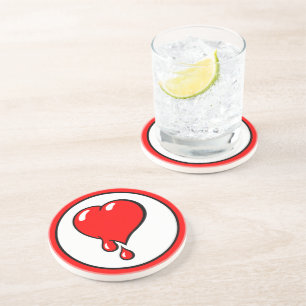 Dessous De Verre En Grès Vintage Blanc Rouge Saignant Coeur Libéral Pop Art