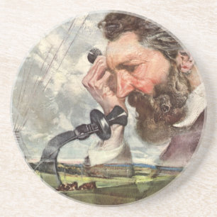 Dessous De Verre En Grès Vintage Business, Alexander Graham Bell Téléphone
