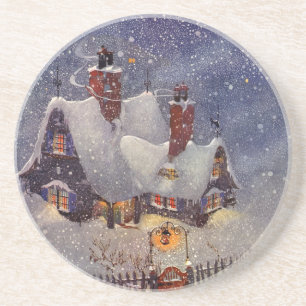 Dessous De Verre En Grès Vintage Christmas, Santa Claus Workshop North Pole