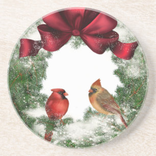Dessous De Verre En Grès Vintage Christmas Wreath