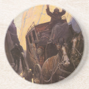 Dessous De Verre En Grès Vintage Cowboys, Hold Up in the Canyon by NC Wyeth