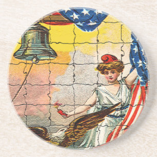 Dessous De Verre En Grès Vintage dame, aigle, drapeau et liberté Bell Mosia