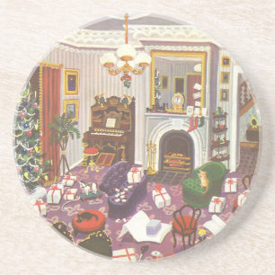 Dessous De Verre En Grès Vintage Enveloppement de Noël présente dans le sal