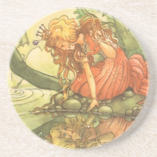 Dessous De Verre En Grès Vintage Fairy Tale, Frog Prince Princesse par Pond