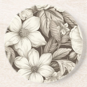 Dessous De Verre En Grès Vintage Floral Sepia Motif (6)