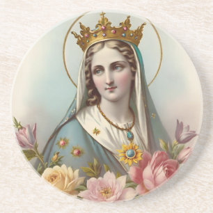 Dessous De Verre En Grès Vintage Floral Vierge Marie Dessous de verre, cath