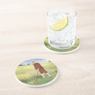 Dessous De Verre En Grès Vintage golfeur tiré à la main dans la rudesse