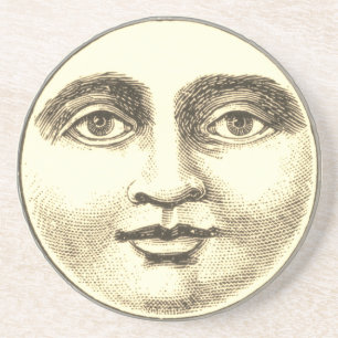 Dessous De Verre En Grès Vintage homme dans la lune plein visage brun sépia