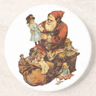 Dessous De Verre En Grès Vintage Jolly St. Nick
