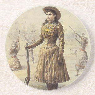 Dessous De Verre En Grès Vintage Miss Annie Oakley, Western Cowgirl