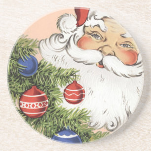 Dessous De Verre En Grès Vintage Noël Bonjour ! Jolly Santa Claus