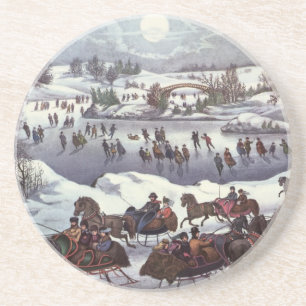Dessous De Verre En Grès Vintage Noël, Central Park en hiver