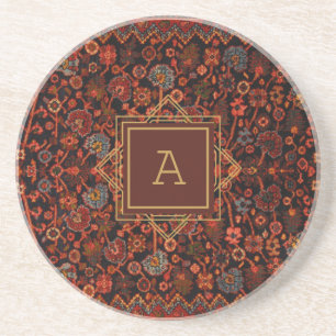 Dessous De Verre En Grès Vintage Oriental Rug Monogram Red Burgundy Gold