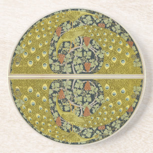 Dessous De Verre En Grès Vintage Paon Art Nouveau Vert Sauge Floral