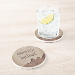 Dessous De Verre En Grès Vintage papier rustique brun montagnes mariage