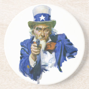 Dessous De Verre En Grès Vintage Patriotic Uncle Sam with Star Hat and Gun