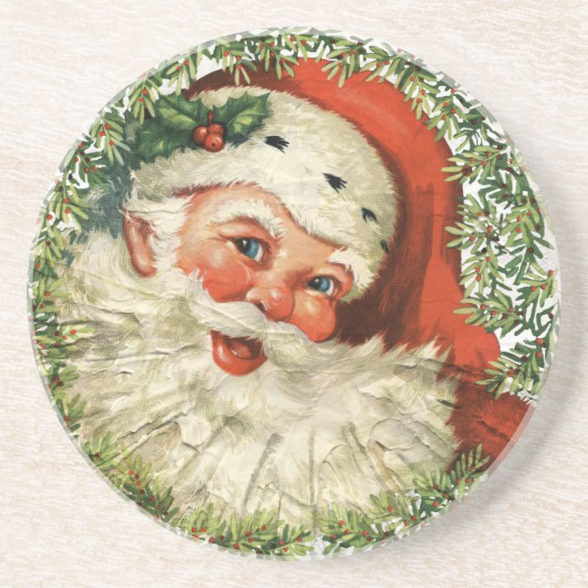 Dessous De Verre En Grès Vintage Père Noël Grunge (Devant)