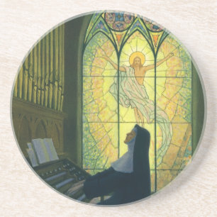 Dessous De Verre En Grès Vintage Religion, Nun Playing an Organ in Church