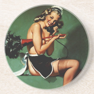 Dessous De Verre En Grès Vintage Rétro Française Maid Pinup Girl