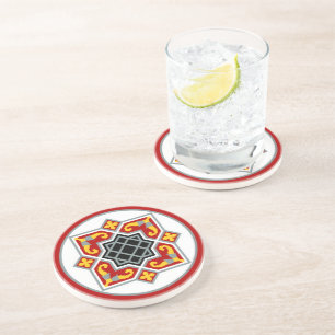 Dessous De Verre En Grès Vintage rouge noir Barcelone carreaux géométriques