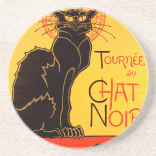 Dessous De Verre En Grès Vintage Tournee de Conversation Noir Chat Noir