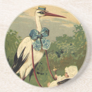 Dessous De Verre En Grès Vintage Victorian Stork and Baby Carriage
