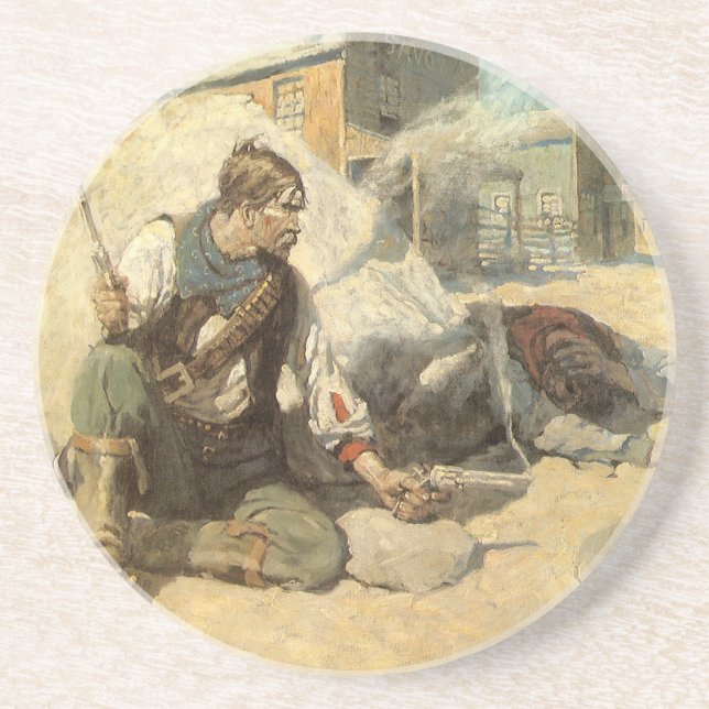 Dessous De Verre En Grès Vintage Western Cowboys, Hopalong par NC Wyeth (Devant)