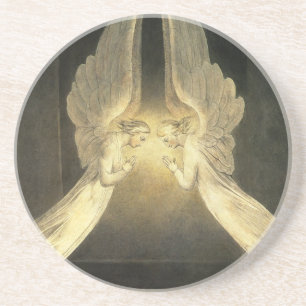 Dessous De Verre En Grès Vintages anges priant sur Jésus-Christ dans le lin