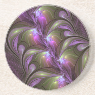 Dessous De Verre En Grès Violet Abstrait violet violet kaki fractal