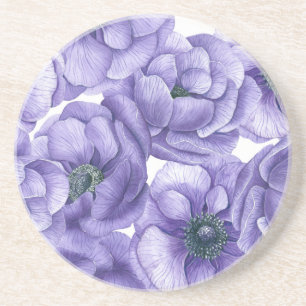 Dessous De Verre En Grès Violet anemone flowers watercolor pattern